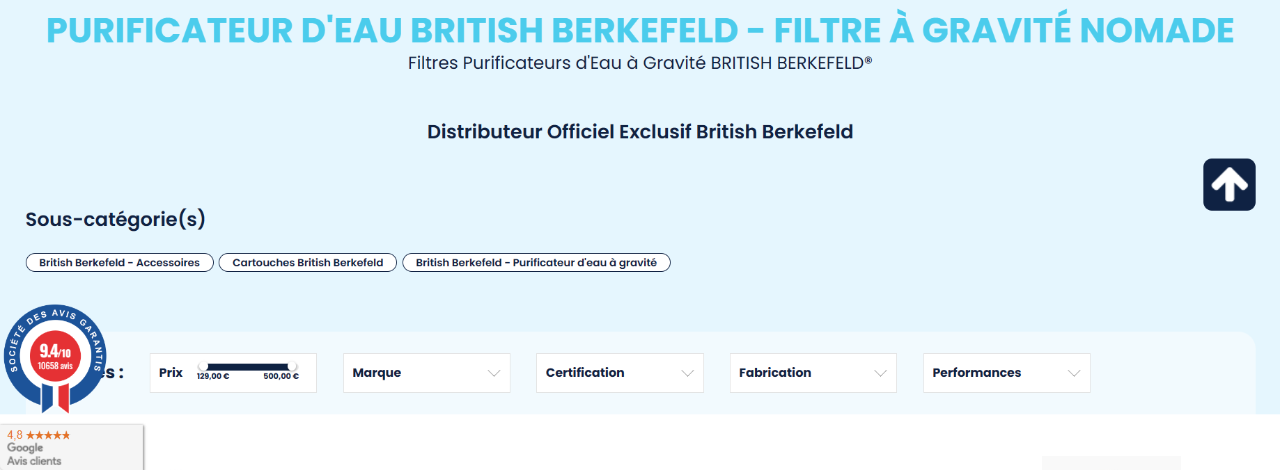 Capture d'écran de l'accueil du site British Berkefeld